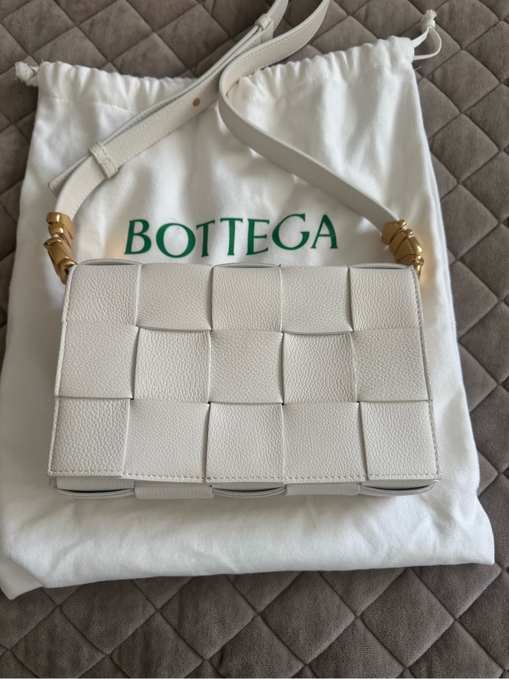 Woven Leather Shoulder Bag in White